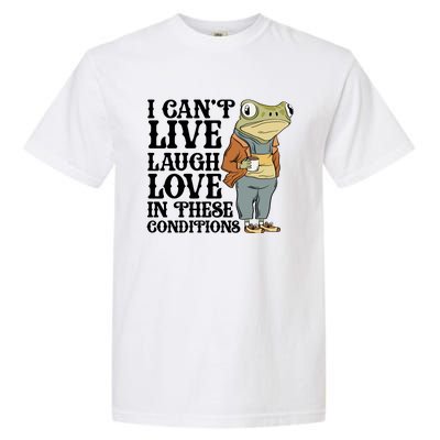 Funny Frog Meme I Cant Live Laugh Love In These Conditions Garment-Dyed Heavyweight T-Shirt