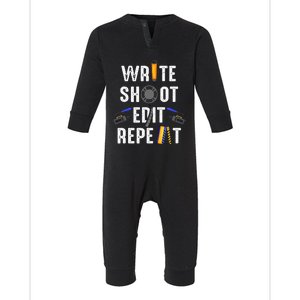 Funny Film Making Write Shoot Edit Repeat Filmmaker Movie Infant Fleece One Piece