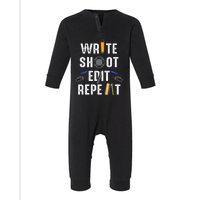 Funny Film Making Write Shoot Edit Repeat Filmmaker Movie Infant Fleece One Piece