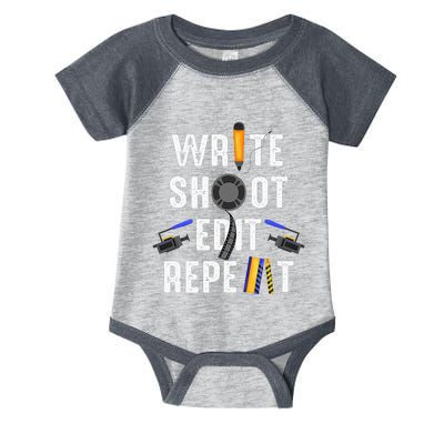 Funny Film Making Write Shoot Edit Repeat Filmmaker Movie Infant Baby Jersey Bodysuit