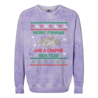 Funny Fisher Merry Fishmas And A Crappie New Year Gift Colorblast Crewneck Sweatshirt