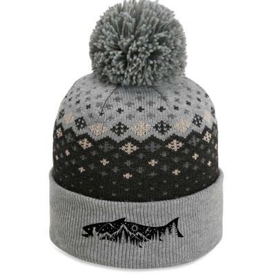 Fishing Forest Mountain Silhouette Outdoor Adventure Fishing The Baniff Cuffed Pom Beanie