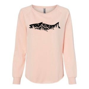 Fishing Forest Mountain Silhouette Outdoor Adventure Fishing Womens California Wash Sweatshirt