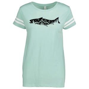 Fishing Forest Mountain Silhouette Outdoor Adventure Fishing Enza Ladies Jersey Football T-Shirt