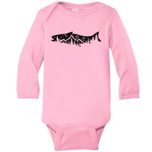 Fishing Forest Mountain Silhouette Outdoor Adventure Fishing Baby Long Sleeve Bodysuit