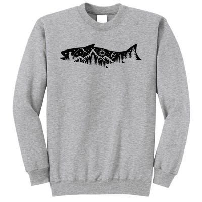 Fishing Forest Mountain Silhouette Outdoor Adventure Fishing Tall Sweatshirt