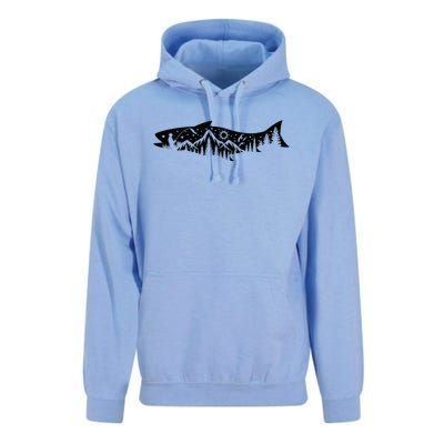 Fishing Forest Mountain Silhouette Outdoor Adventure Fishing Unisex Surf Hoodie