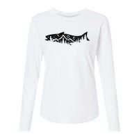 Fishing Forest Mountain Silhouette Outdoor Adventure Fishing Womens Cotton Relaxed Long Sleeve T-Shirt