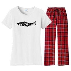 Fishing Forest Mountain Silhouette Outdoor Adventure Fishing Women's Flannel Pajama Set