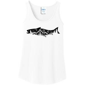 Fishing Forest Mountain Silhouette Outdoor Adventure Fishing Ladies Essential Tank