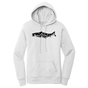 Fishing Forest Mountain Silhouette Outdoor Adventure Fishing Women's Pullover Hoodie