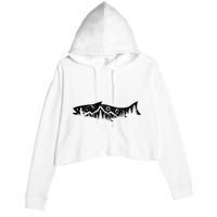 Fishing Forest Mountain Silhouette Outdoor Adventure Fishing Crop Fleece Hoodie