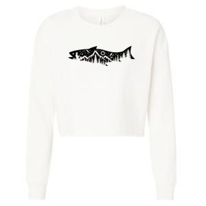 Fishing Forest Mountain Silhouette Outdoor Adventure Fishing Cropped Pullover Crew