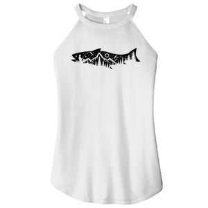 Fishing Forest Mountain Silhouette Outdoor Adventure Fishing Women's Perfect Tri Rocker Tank