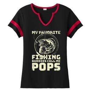 Funny Fisherman My Favorite Fishing Buddies Call Me Pops Ladies Halftime Notch Neck Tee