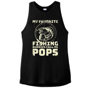 Funny Fisherman My Favorite Fishing Buddies Call Me Pops Ladies PosiCharge Tri-Blend Wicking Tank