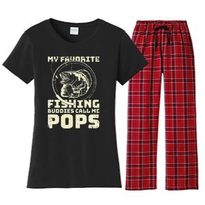 Funny Fisherman My Favorite Fishing Buddies Call Me Pops Women's Flannel Pajama Set