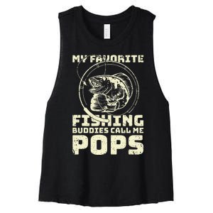 Funny Fisherman My Favorite Fishing Buddies Call Me Pops Women's Racerback Cropped Tank