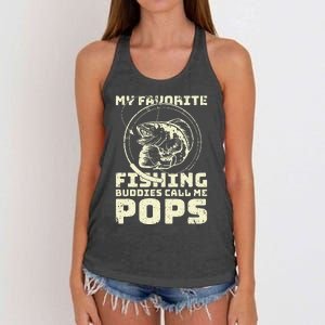 Funny Fisherman My Favorite Fishing Buddies Call Me Pops Women's Knotted Racerback Tank