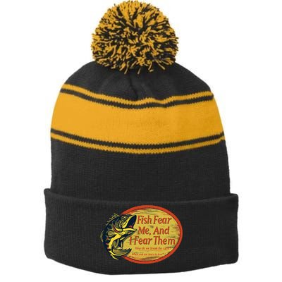 Fish Fear Me And I Fear Them How Do We Break The Cycle Stripe Pom Pom Beanie