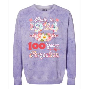 Flower Floral Made In 1924 100 Years Of Perfection Colorblast Crewneck Sweatshirt