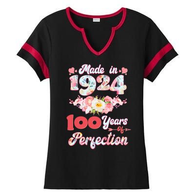 Flower Floral Made In 1924 100 Years Of Perfection Ladies Halftime Notch Neck Tee