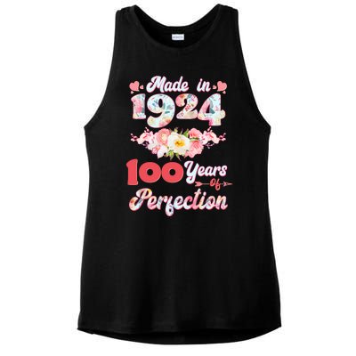 Flower Floral Made In 1924 100 Years Of Perfection Ladies PosiCharge Tri-Blend Wicking Tank