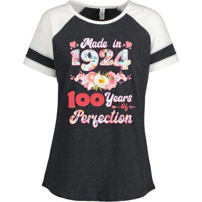 Flower Floral Made In 1924 100 Years Of Perfection Enza Ladies Jersey Colorblock Tee