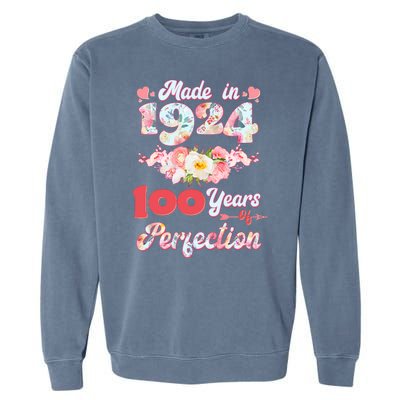 Flower Floral Made In 1924 100 Years Of Perfection Garment-Dyed Sweatshirt