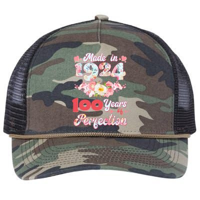 Flower Floral Made In 1924 100 Years Of Perfection Retro Rope Trucker Hat Cap