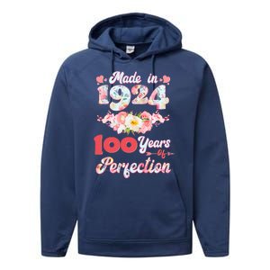 Flower Floral Made In 1924 100 Years Of Perfection Performance Fleece Hoodie