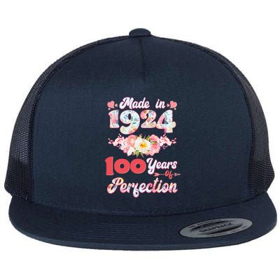 Flower Floral Made In 1924 100 Years Of Perfection Flat Bill Trucker Hat