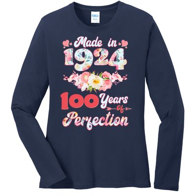 Flower Floral Made In 1924 100 Years Of Perfection Ladies Long Sleeve Shirt