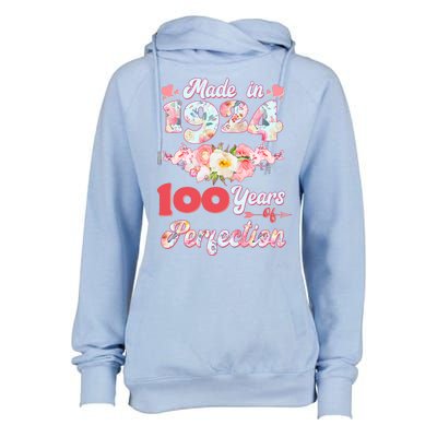 Flower Floral Made In 1924 100 Years Of Perfection Womens Funnel Neck Pullover Hood