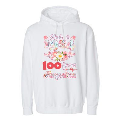 Flower Floral Made In 1924 100 Years Of Perfection Garment-Dyed Fleece Hoodie