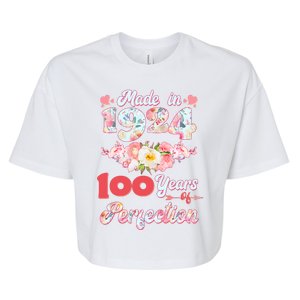 Flower Floral Made In 1924 100 Years Of Perfection Bella+Canvas Jersey Crop Tee