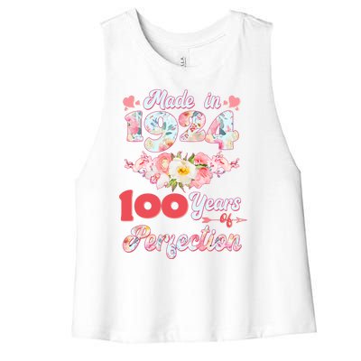 Flower Floral Made In 1924 100 Years Of Perfection Women's Racerback Cropped Tank