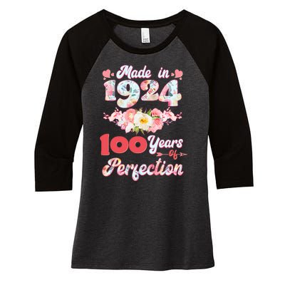 Flower Floral Made In 1924 100 Years Of Perfection Women's Tri-Blend 3/4-Sleeve Raglan Shirt