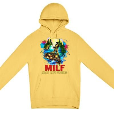 Funny Fishing MILF Man I Love Fishing Addict Retro Premium Pullover Hoodie