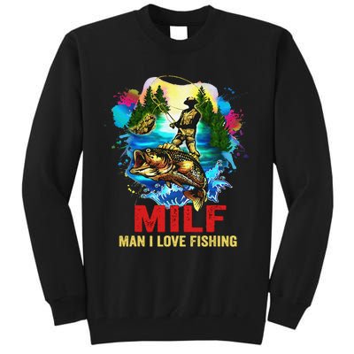 Funny Fishing MILF Man I Love Fishing Addict Retro Tall Sweatshirt