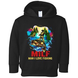 Funny Fishing MILF Man I Love Fishing Addict Retro Toddler Hoodie