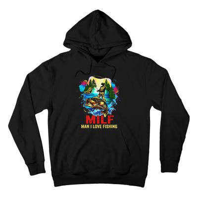 Funny Fishing MILF Man I Love Fishing Addict Retro Tall Hoodie