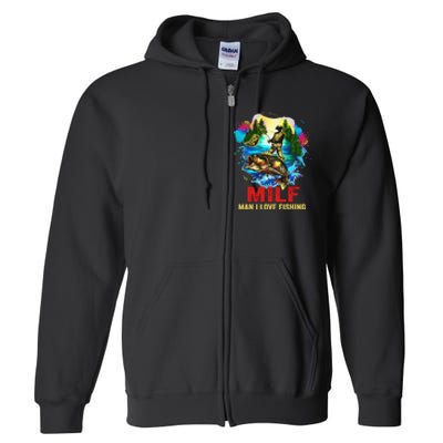 Funny Fishing MILF Man I Love Fishing Addict Retro Full Zip Hoodie