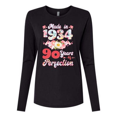 Flower Floral Made In 1934 90 Years Of Perfection Womens Cotton Relaxed Long Sleeve T-Shirt