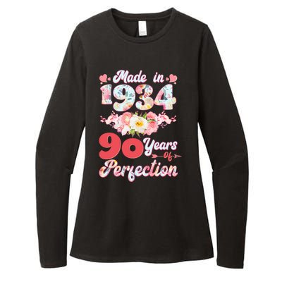 Flower Floral Made In 1934 90 Years Of Perfection Womens CVC Long Sleeve Shirt