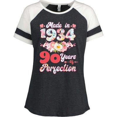 Flower Floral Made In 1934 90 Years Of Perfection Enza Ladies Jersey Colorblock Tee