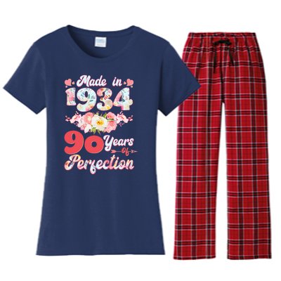 Flower Floral Made In 1934 90 Years Of Perfection Women's Flannel Pajama Set