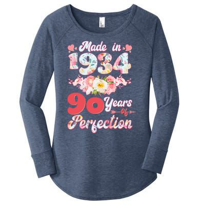 Flower Floral Made In 1934 90 Years Of Perfection Women's Perfect Tri Tunic Long Sleeve Shirt