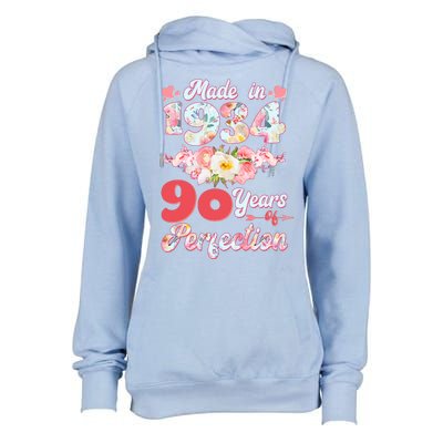 Flower Floral Made In 1934 90 Years Of Perfection Womens Funnel Neck Pullover Hood