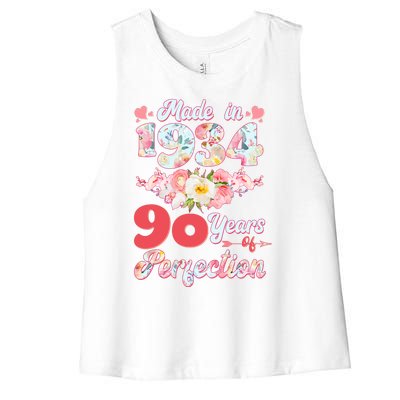 Flower Floral Made In 1934 90 Years Of Perfection Women's Racerback Cropped Tank